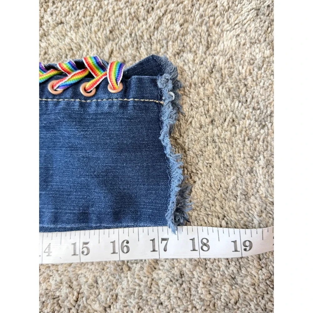 Jordache Girls Dark Wash Festive Rainbow Lace Up Frayed Hem Skinny Jeans Size 7